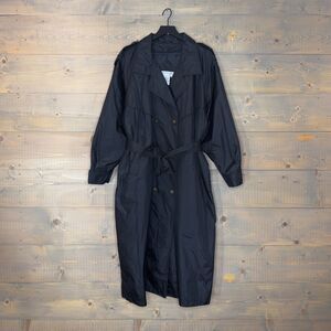 Vintage 1990s Maggie Lawrence Black Nylon Trench Coat w/ Removable Liner Sz. 16
